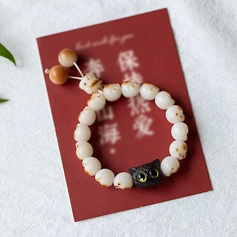 Nimara Ritual Natural Bodhi Seed Red Sandalwood Lovely Paw Lucky Cat Peace Bracelet
