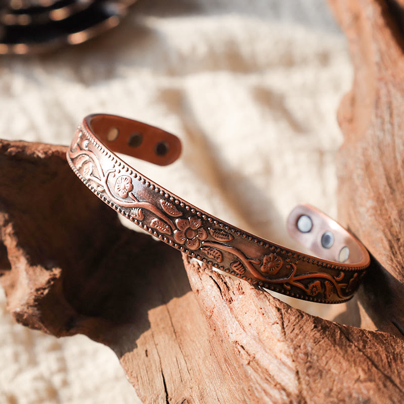 Nimara Ritual Floral Magnetic Copper Adjustable Cuff Bracelet Bangle