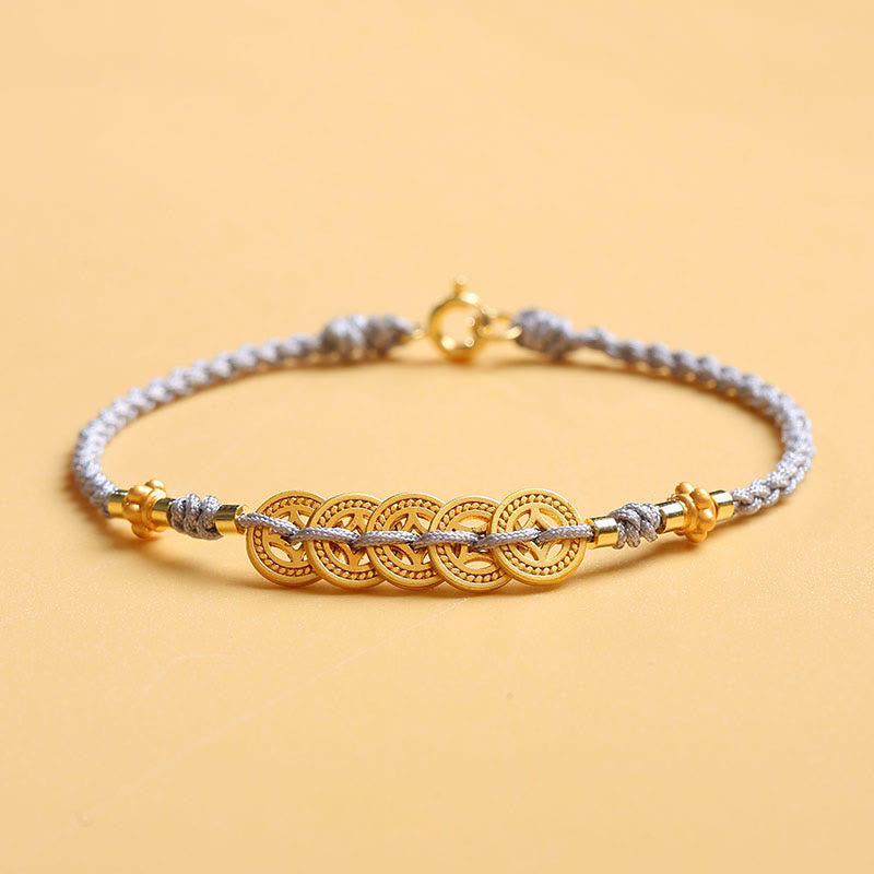 Nimara Ritual Copper Coin Fortune Tree Pearl Luck Blue Rope Braided Bracelet