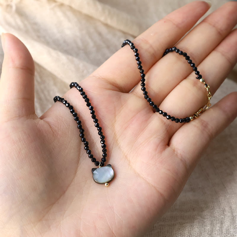 Nimara Ritual Black Spinel Cute Cat Motivate Choker Necklace