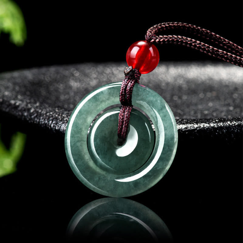Nimara Ritual Green Jade Double Peace Buckle Abundance Necklace Pendant