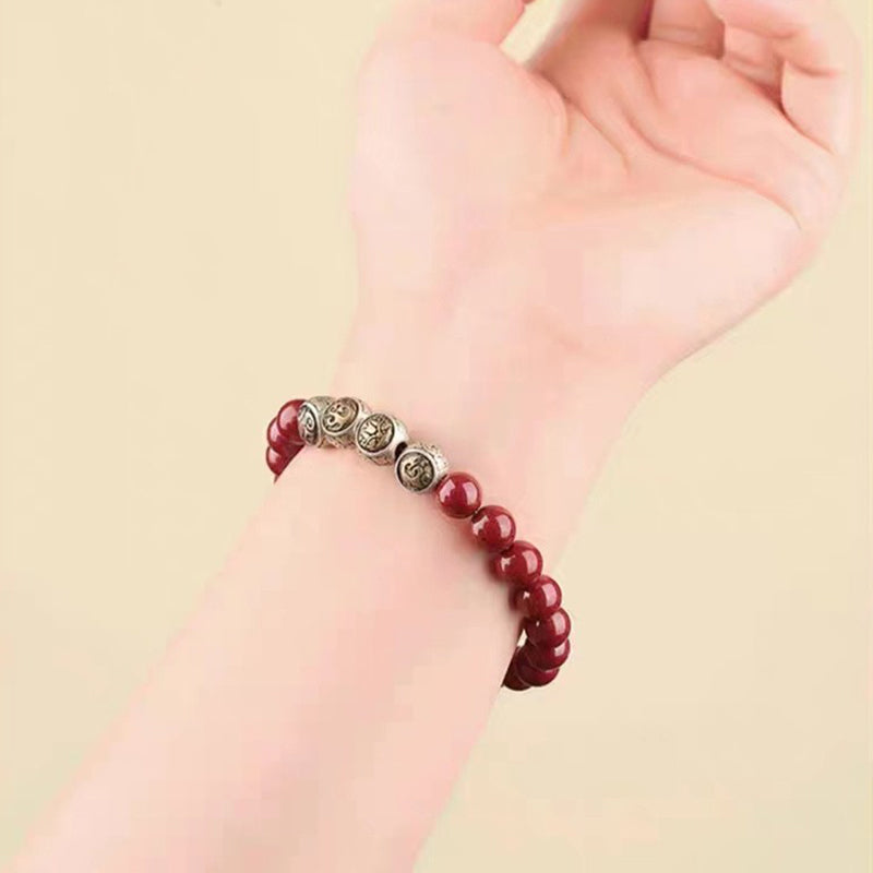 Nimara Ritual 925 Sterling Silver Natural Cinnabar Four Beasts Blessing Bracelet