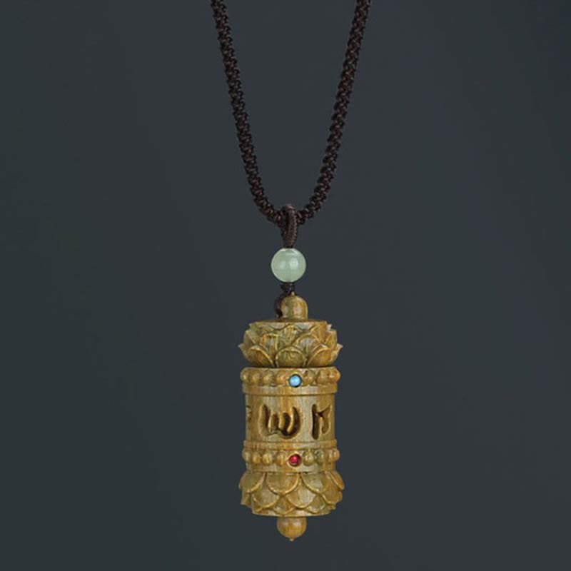 Nimara Ritual Tibet Green Sandalwood Rosewood Om Mani Padme Hum Lotus Positive Soothing Necklace Pendant