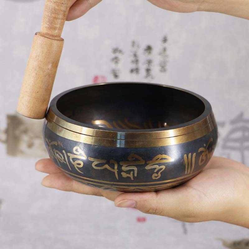 Nimara Ritual Tibetan Meditation Bowl for Healing and Mindfulness Om Mani Padme Hum Singing Bowl