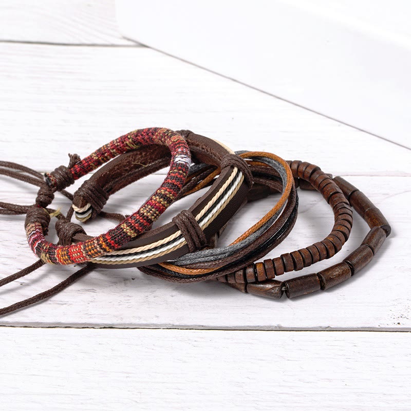 Nimara Ritual Wrap Hemp Cords Wood Beads Leather Bracelet