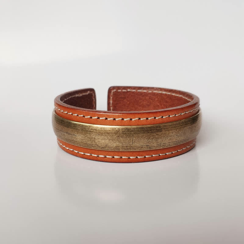 Nimara Ritual 2Pcs Om Mani Padme Hum Dragon Phoenix Copper Leather Peace Cuff Bracelet Bangle