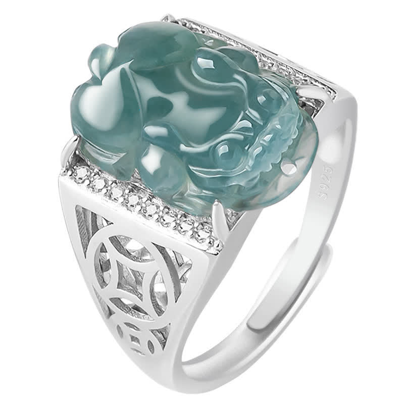 Nimara Ritual 925 Sterling Silver Fengshui Wealth Prosperity Jade PiXiu Luck Ring