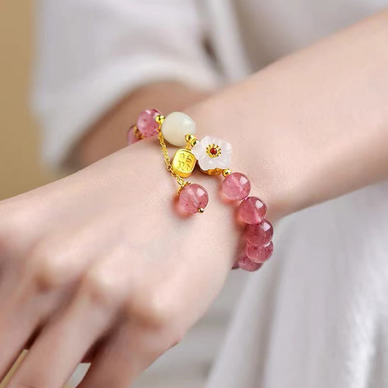 Nimara Ritual Strawberry Quartz Fu Character Pink Crystal Healing Bracelet