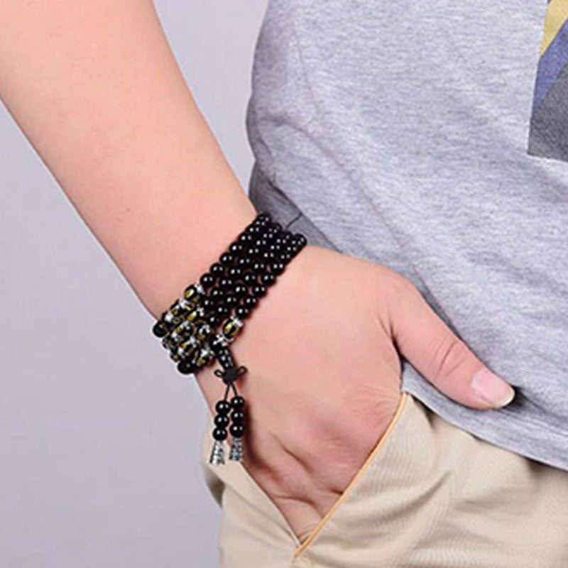 Nimara Ritual Black Obsidian Six True Words Protection Mala Bracelet