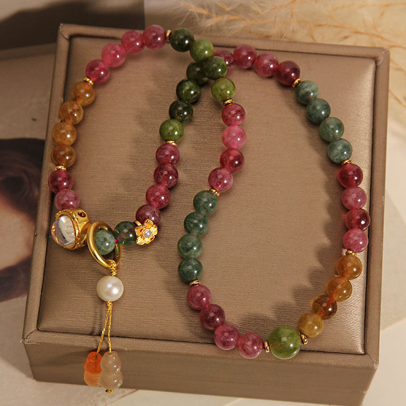 Nimara Ritual Multicolored Tourmaline Positive Double Wrap Gourd Charm Bracelet