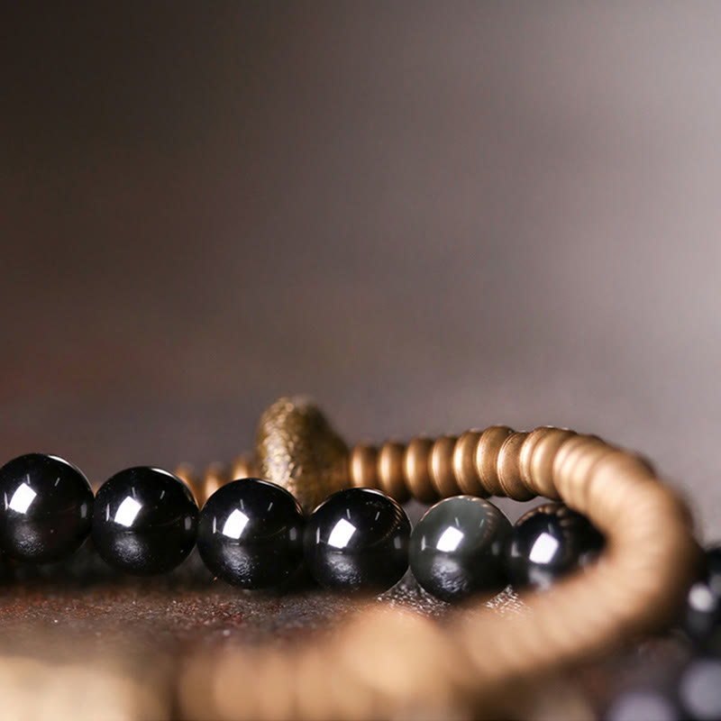 Nimara Ritual Rainbow Obsidian Copper Inner Peace Healing Double Layer Bracelet