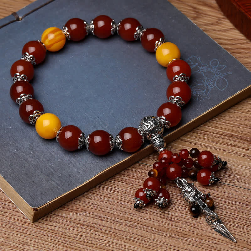 Nimara Ritual Natural Tiger Eye Red Agate Dragon Vein Agate Stone Vajra Dorje Power Healing Bracelet Car Decoration