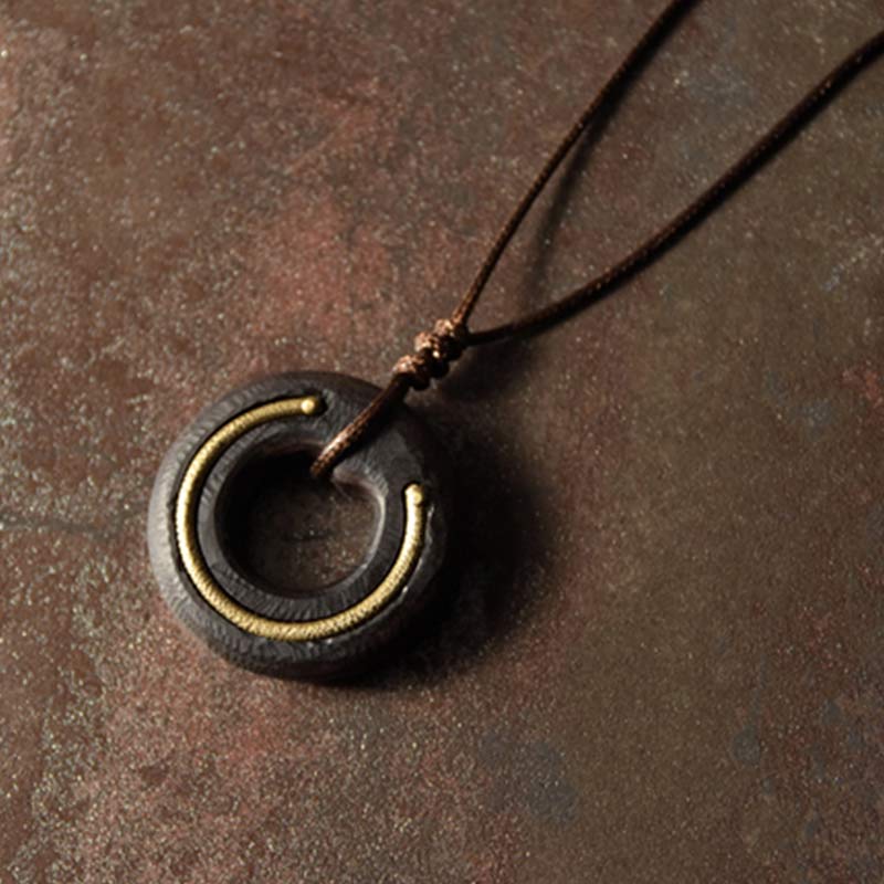 Nimara Ritual Zen Circle Ebony Wood Peace Calm Necklace Pendant