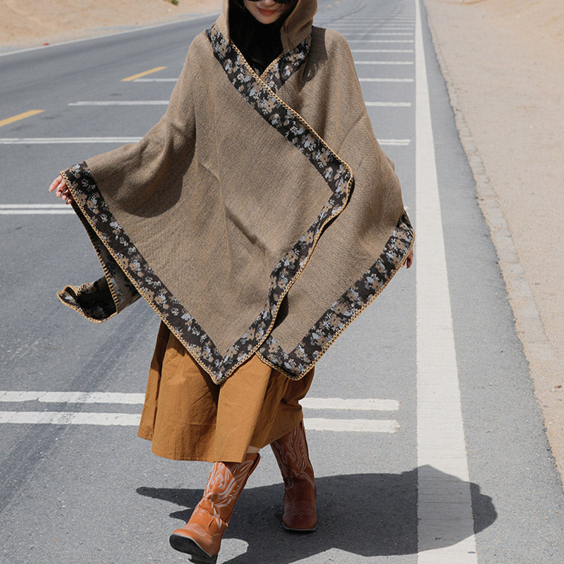 Nimara Ritual Tibetan Shawl Border Small Floral Flower Hooded Cloak Winter Cozy Travel Scarf Wrap