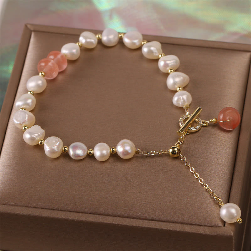 Nimara Ritual Pearl Green Strawberry Quartz Bead Healing Chain Bracelet
