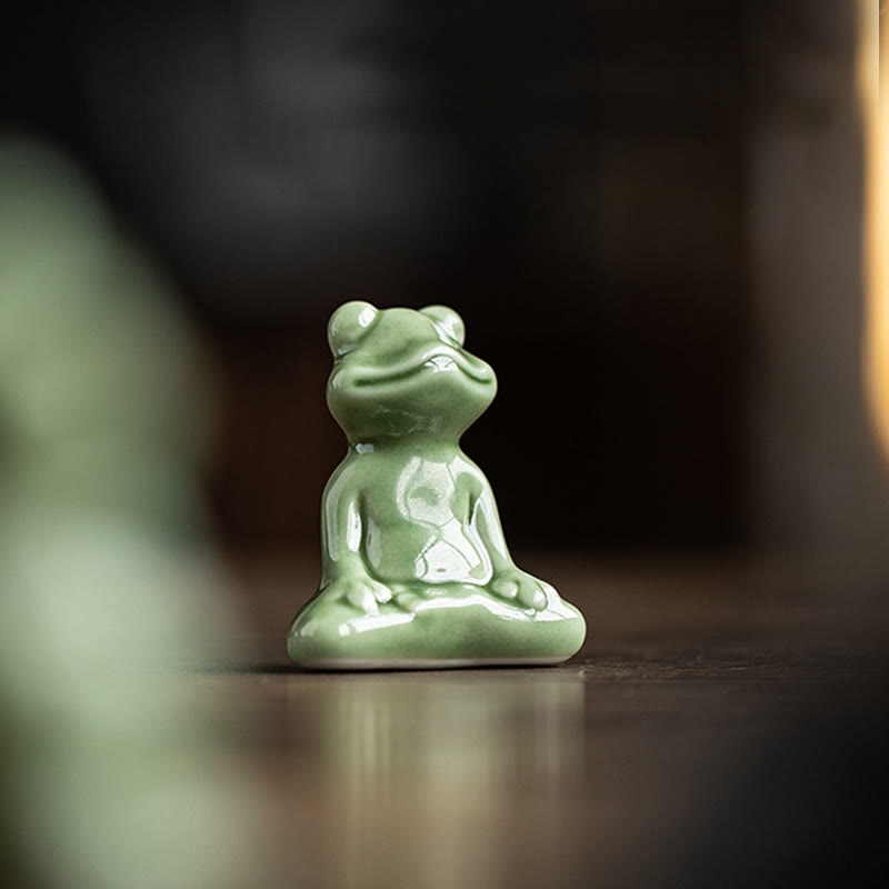 Nimara Ritual Mini Small Meditation Lotus Resting Frog Ceramic Wealth Luck Home Tea Pet Figurine Decoration