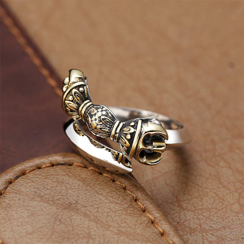 Nimara Ritual Tibetan Dorje Vajra Engraved Design Copper Luck Wealth Adjustable Ring