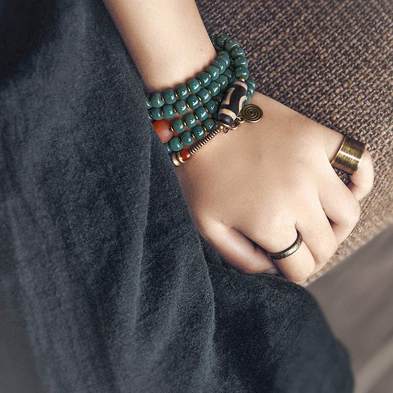 Nimara Ritual 108 Mala Beads Bodhi Seed Dzi Bead Wisdom Bracelet