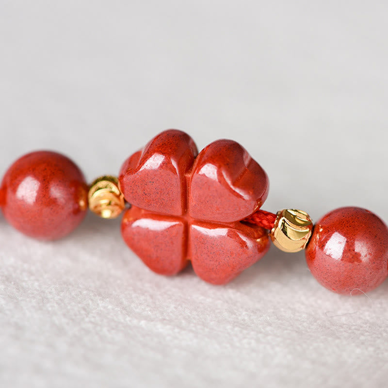 Nimara Ritual Four Leaf Clover Cinnabar Blessing Calm String Bracelet Anklet