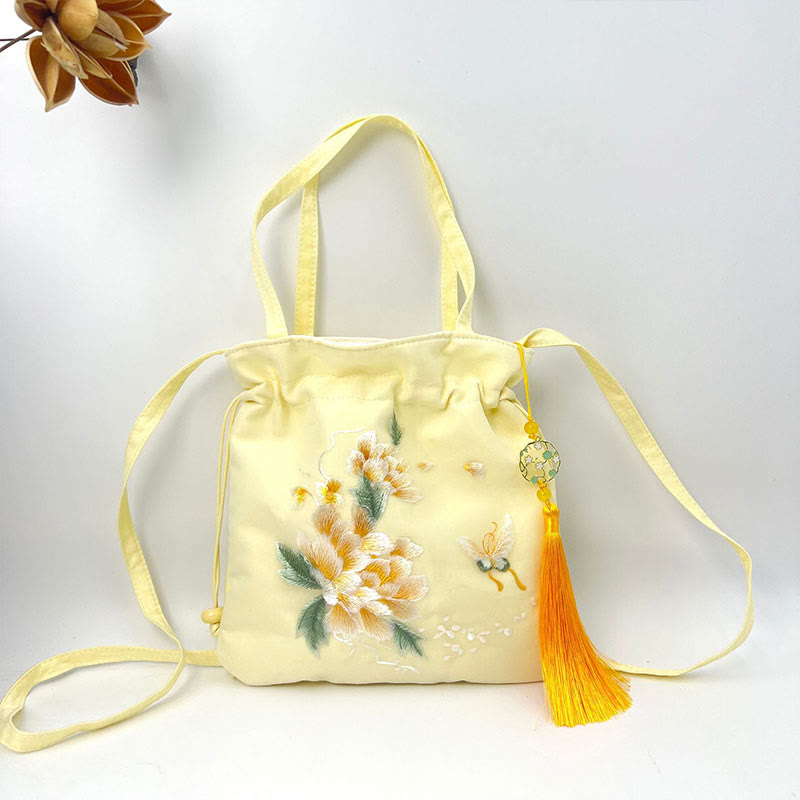 Nimara Ritual Lotus Peony Epiphyllum Phoenix Suzhou Embroidery Cotton Linen Tote Crossbody Bag Shoulder Bag Handbag