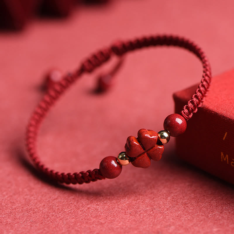 Nimara Ritual Four Leaf Clover Five-petal Flower Cinnabar Blessing Red String Bracelet
