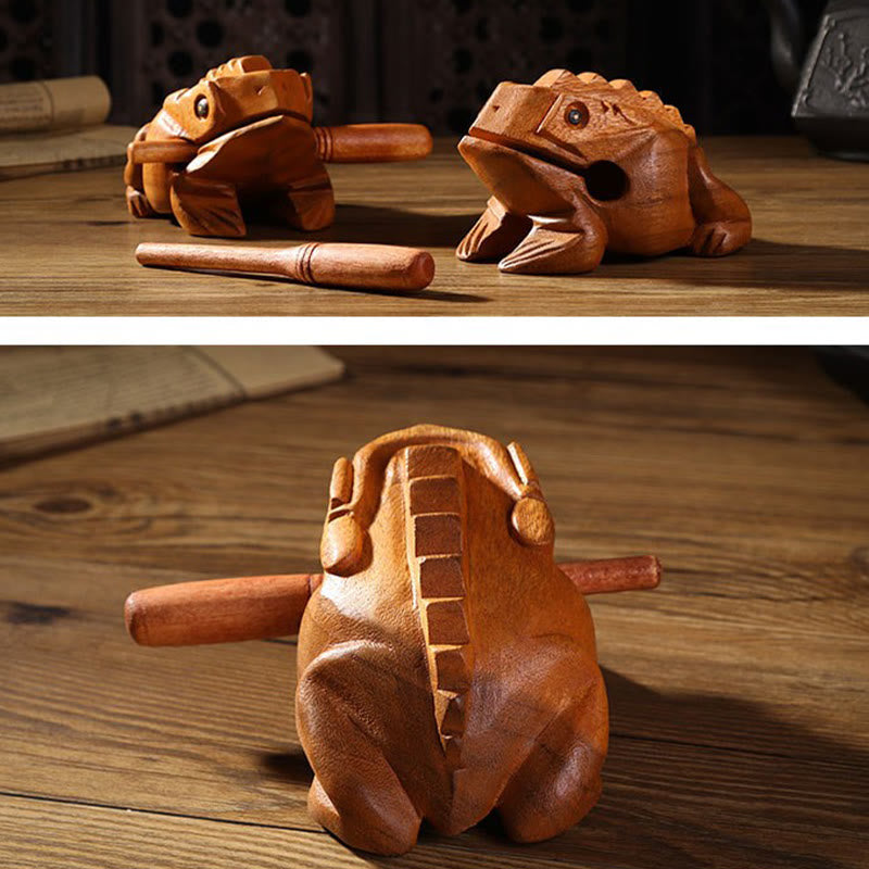 Nimara Ritual Handcrafted FengShui Wealth Luck Frog Mini Wooden Croaking Frog Guiro Decoration
