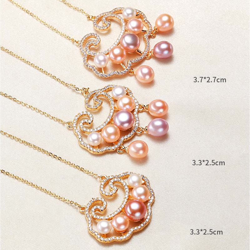 Nimara Ritual 18K Gold Plated Natural Pearl Chinese Lock Charm Sincerity Necklace Pendant