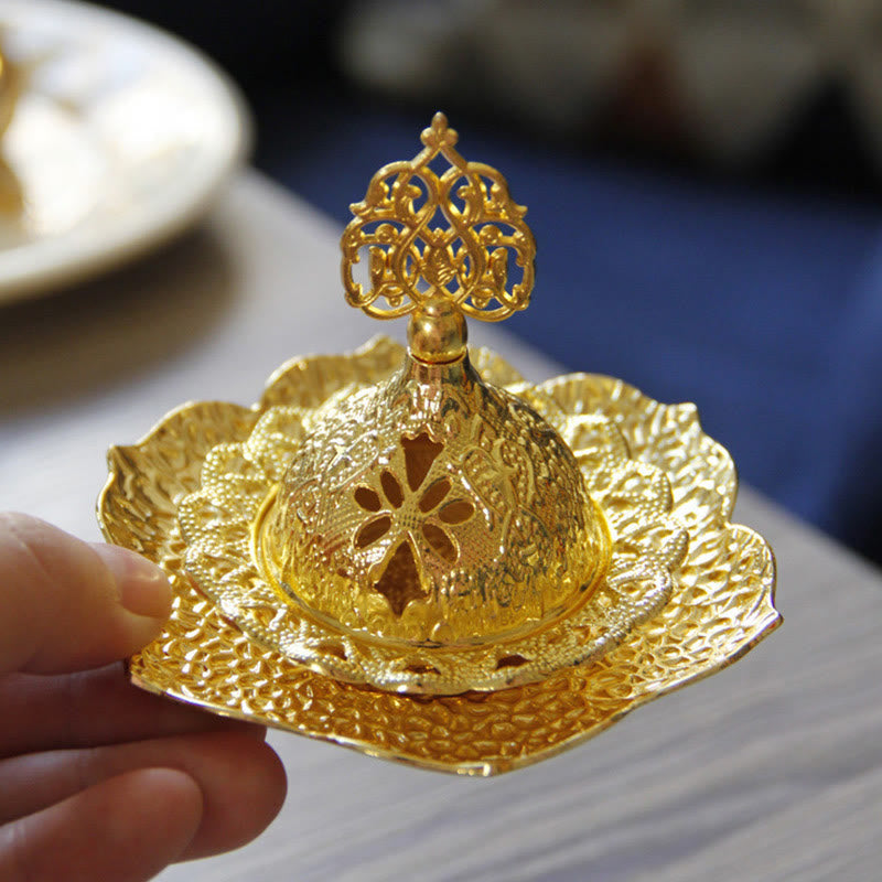 Nimara Ritual Gold Leaf Coaster Spiritual Mini Alloy Metal Incense Burner