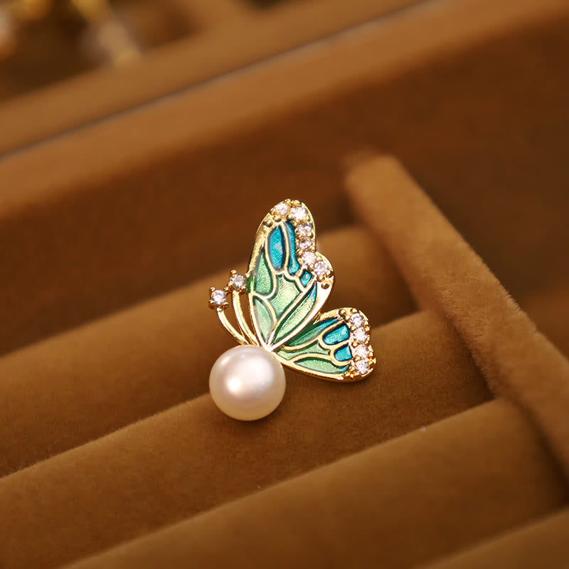 Nimara Ritual 925 Sterling Silver Posts 18K Gold Plated Copper Natural Pearl Butterfly Healing Stud Earrings