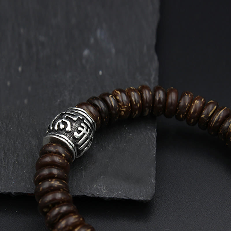 Nimara Ritual Natural Tibetan Coconut Shell Om Mani Padme Hum Positive Bracelet