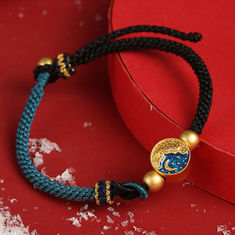 Nimara Ritual Handmade Mountain and Sea Engraved Luck Two-Color String Couple Bracelet