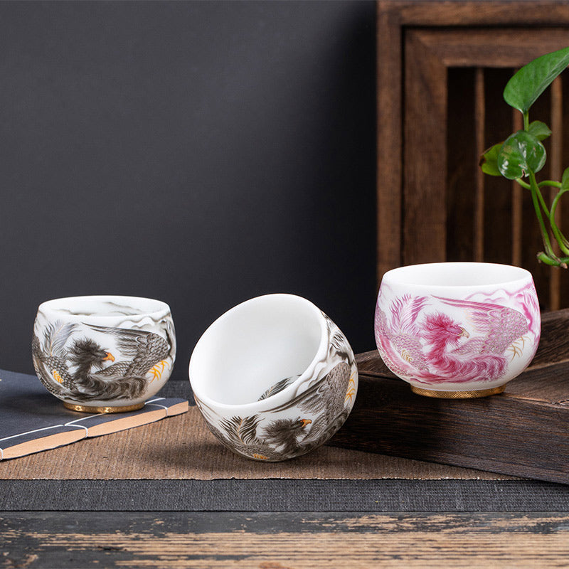 Nimara Ritual Phoenix White Porcelain Ceramic Teacup Kung Fu Tea Cup 185ml With Gift Box
