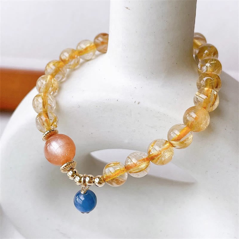 Nimara Ritual Natural Gold Rutilated Quartz Sun Stone Kyanite Wealth Bracelet