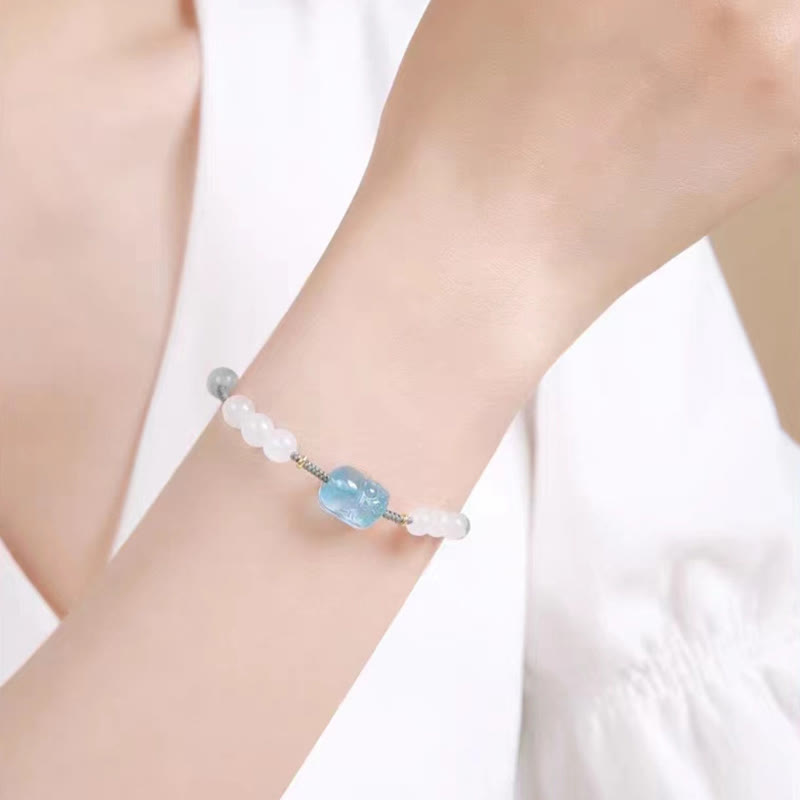 Nimara Ritual Natural Aquamarine PiXiu Hetian White Jade Healing Bracelet