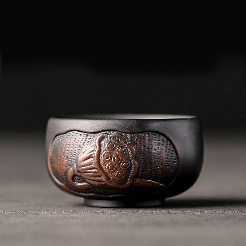 Nimara Ritual Lotus Leaf Flower Landscape Dragon Bamboo Ceramic Teacup Kung Fu Tea Cup Bowl