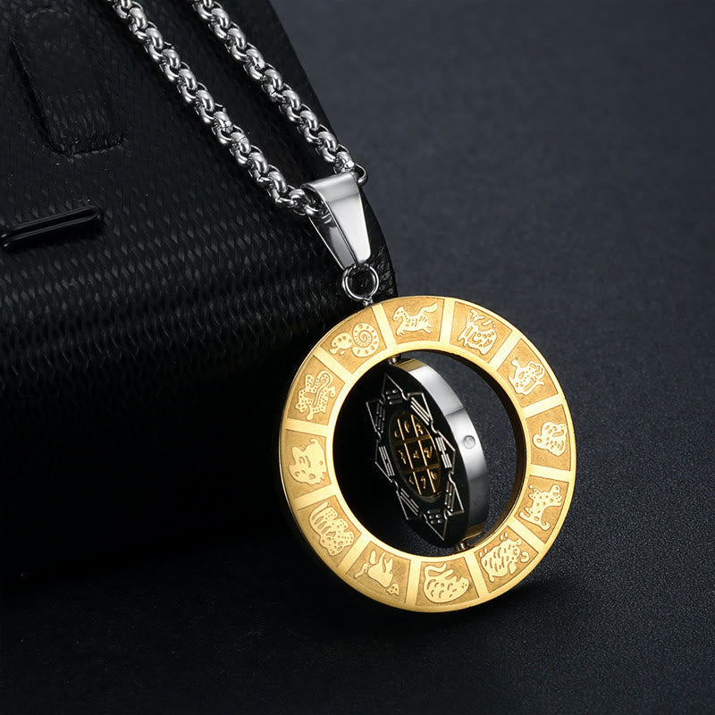 Nimara Ritual Chinese Zodiac Nine Palaces Eight Diagrams Bagua Amulet Harmony Necklace Rotatable Pendant