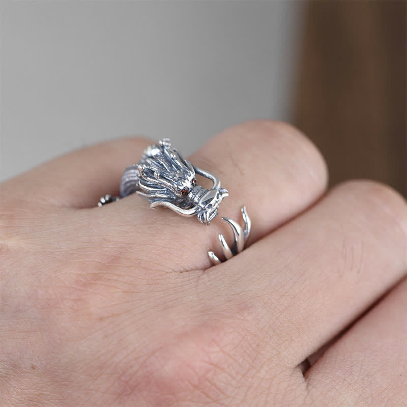 Nimara Ritual 925 Sterling Silver Dragon Luck Protection Ring