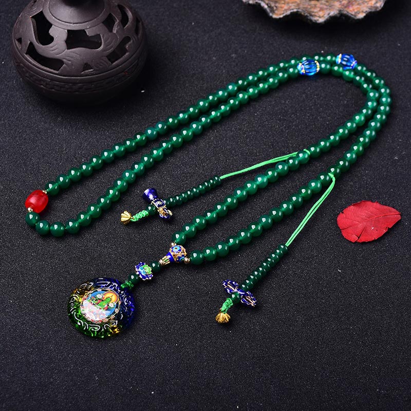 Nimara Ritual 108 Mala Beads Natural Green Agate Bodhisattva Green Tara Manifestation Charm Bracelet