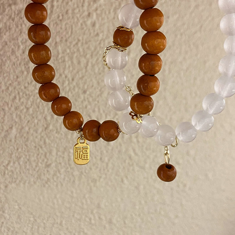 Nimara Ritual Sandalwood Cat's Eye Fu Character Charm Protection Bracelet