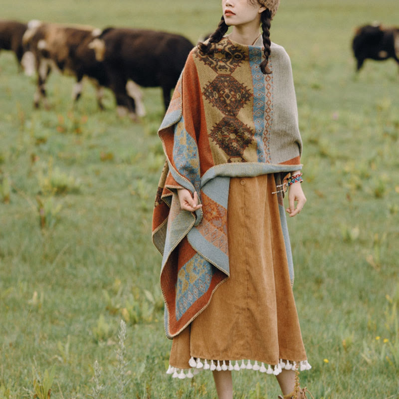 Nimara Ritual Tibetan Shawl Diamond Pattern Winter Warm Cloak Scarf