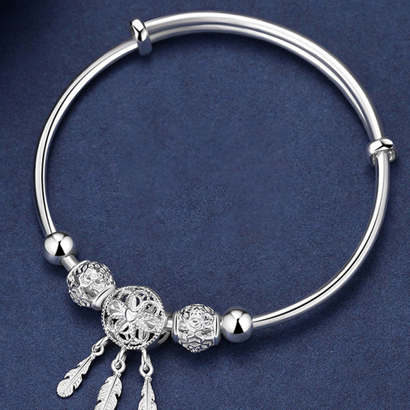 Nimara Ritual Tibetan White Copper Blessing Dream Catcher Charm Bracelet