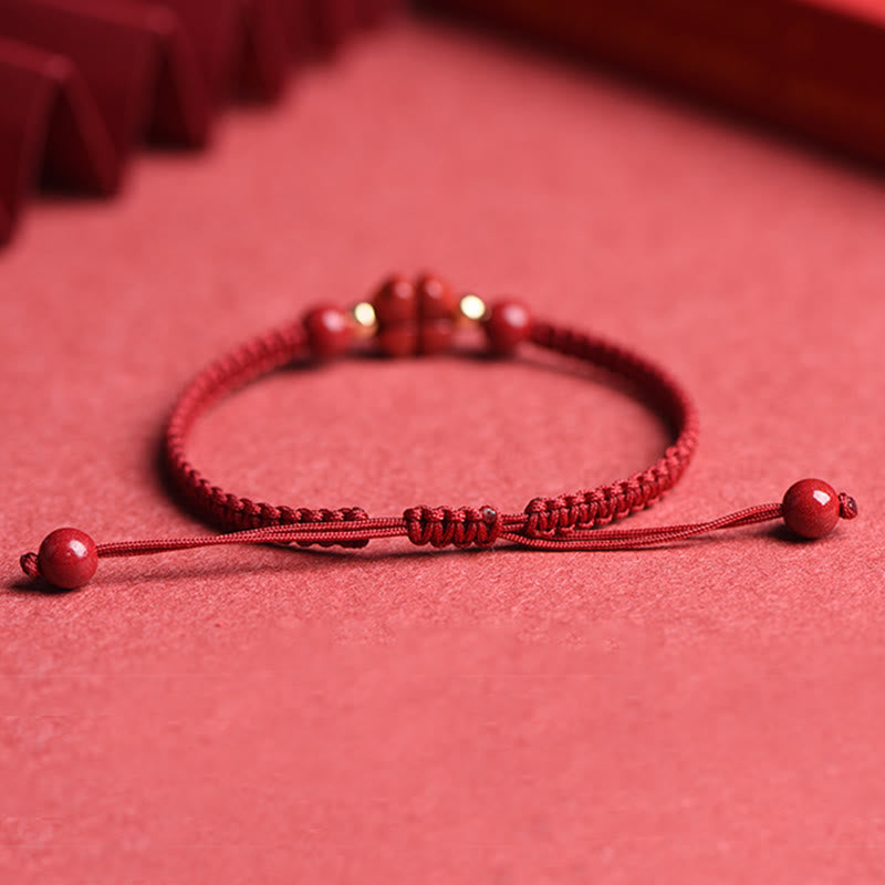 Nimara Ritual Four Leaf Clover Five-petal Flower Cinnabar Blessing Red String Bracelet