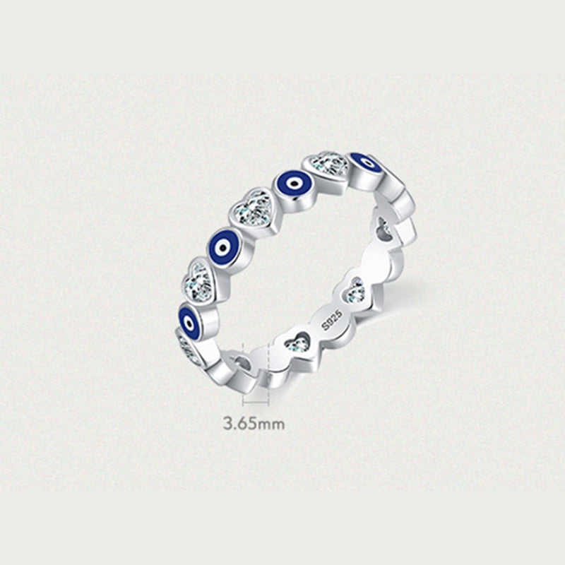 Nimara Ritual 925 Sterling Silver Evil Eye Love Heart Zircon Blessing Ring