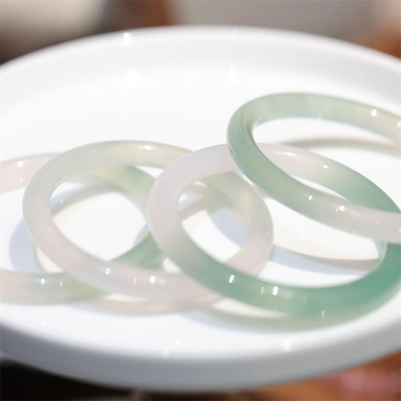 Nimara Ritual Natural White And Green Chalcedony Agate Positive Cuff Bracelet Bangle