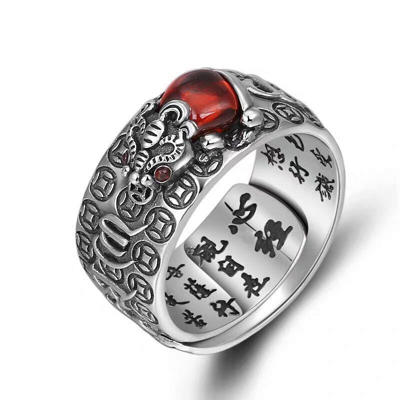 Nimara Ritual Genstone PiXiu Feng Shui Frog Vajra Dorje Heart Sutra Wealth Adjustable Ring