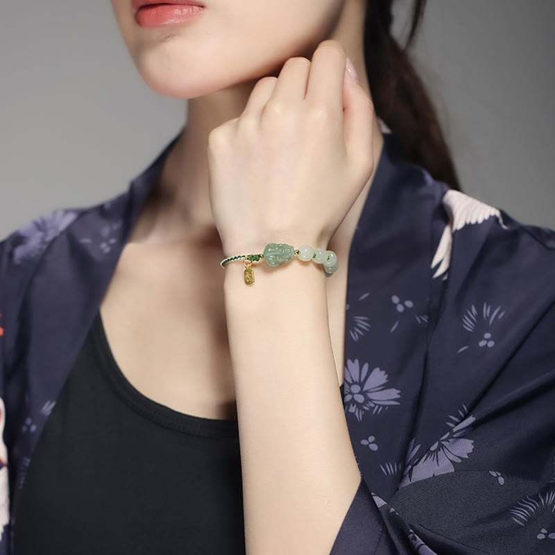 Nimara Ritual Natural Hetian Jade PiXiu Luck Fu Character String Bracelet