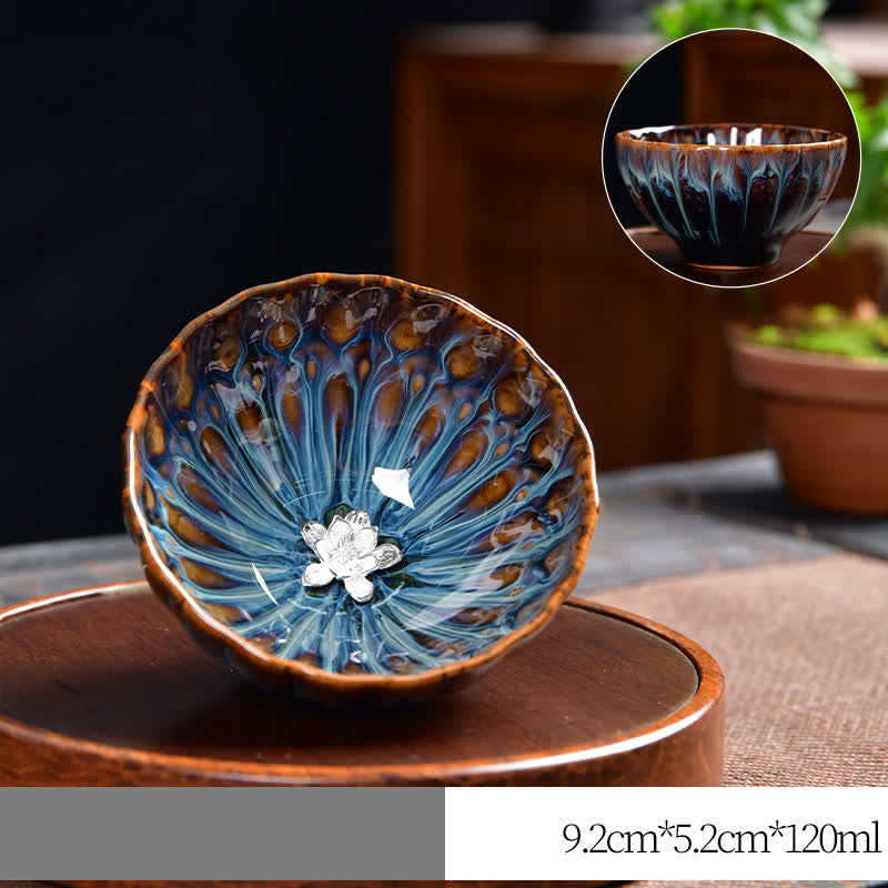 Nimara Ritual Lotus Peacock Dragon Phoenix Koi Fish Ceramic Teacup Inlaid Tea Cups 120ml