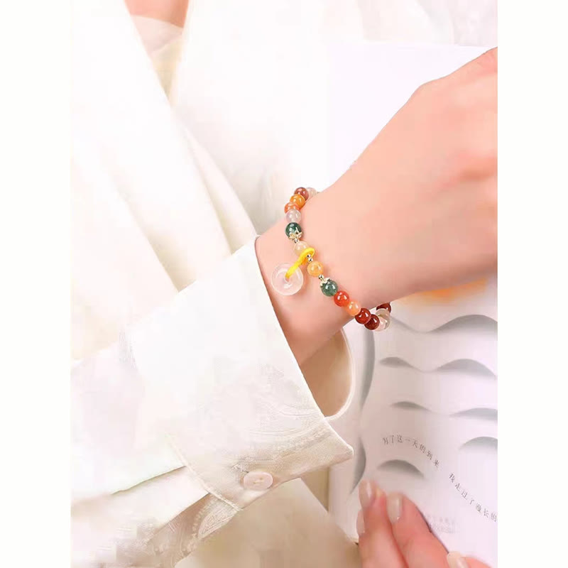 Nimara Ritual 14K Gold Plated Colorful Golden Silk Jade Peace Buckle Wealth Bracelet