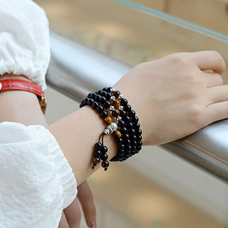 Nimara Ritual Black Obsidian Tiger Eye Blessing Mala Bracelet