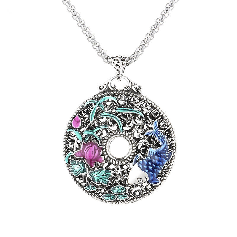 Nimara Ritual Koi Fish Lotus Peace Buckle Fu Character Wealth Luck Necklace Pendant
